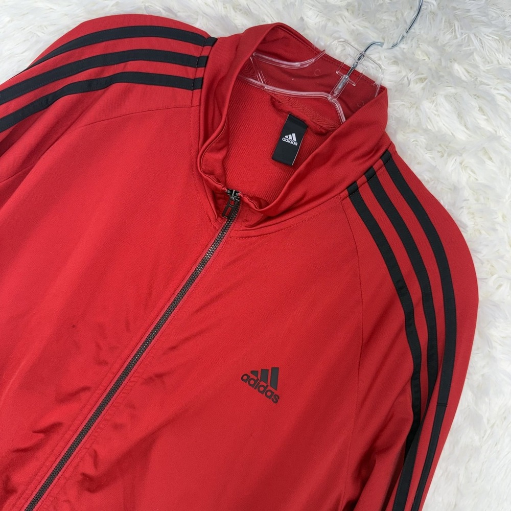 Adidas Track Jacket Mens Large Red Black 3 Stripes Full Zip Retro CD8768